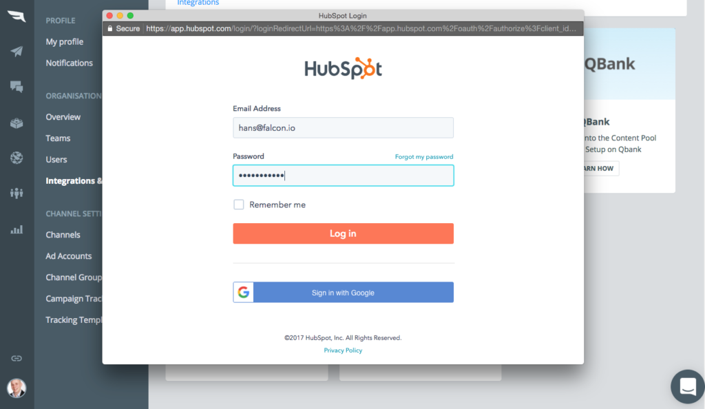 Setup guide HubSpot Falcon.io